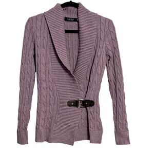 Lauren Ralph Lauren Cable Corded Shawl Collar Belted Sweater Lavender Size XS
